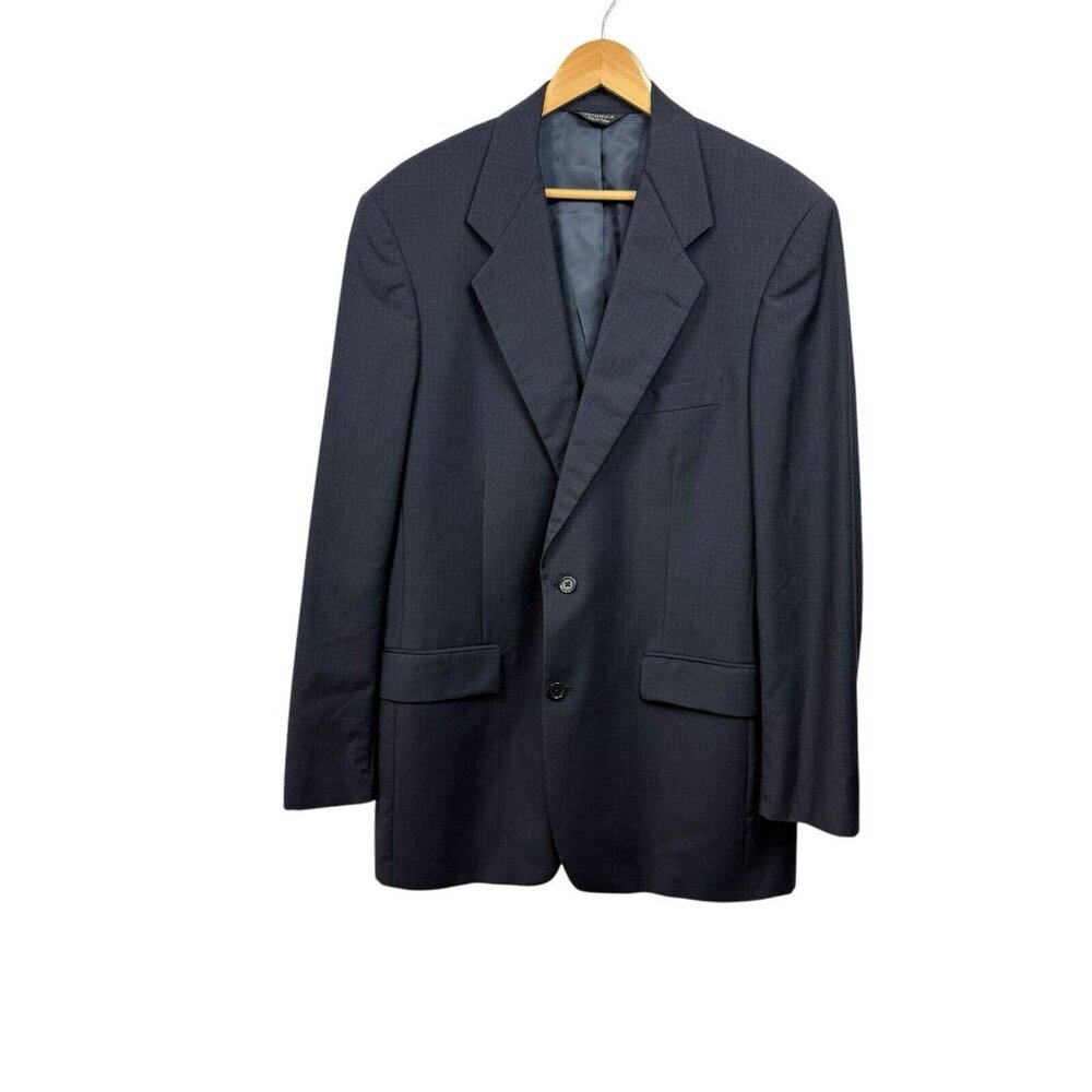 Vintage Southwick Navy Blue Plaid USA Made Sport Coat Suit Blazer Mens 42 TALL